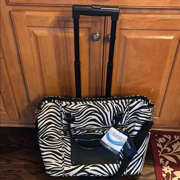 NWT Calpak Zebra Print Rolling Tote Zanny Bag Carry On - Picture 5 of 12